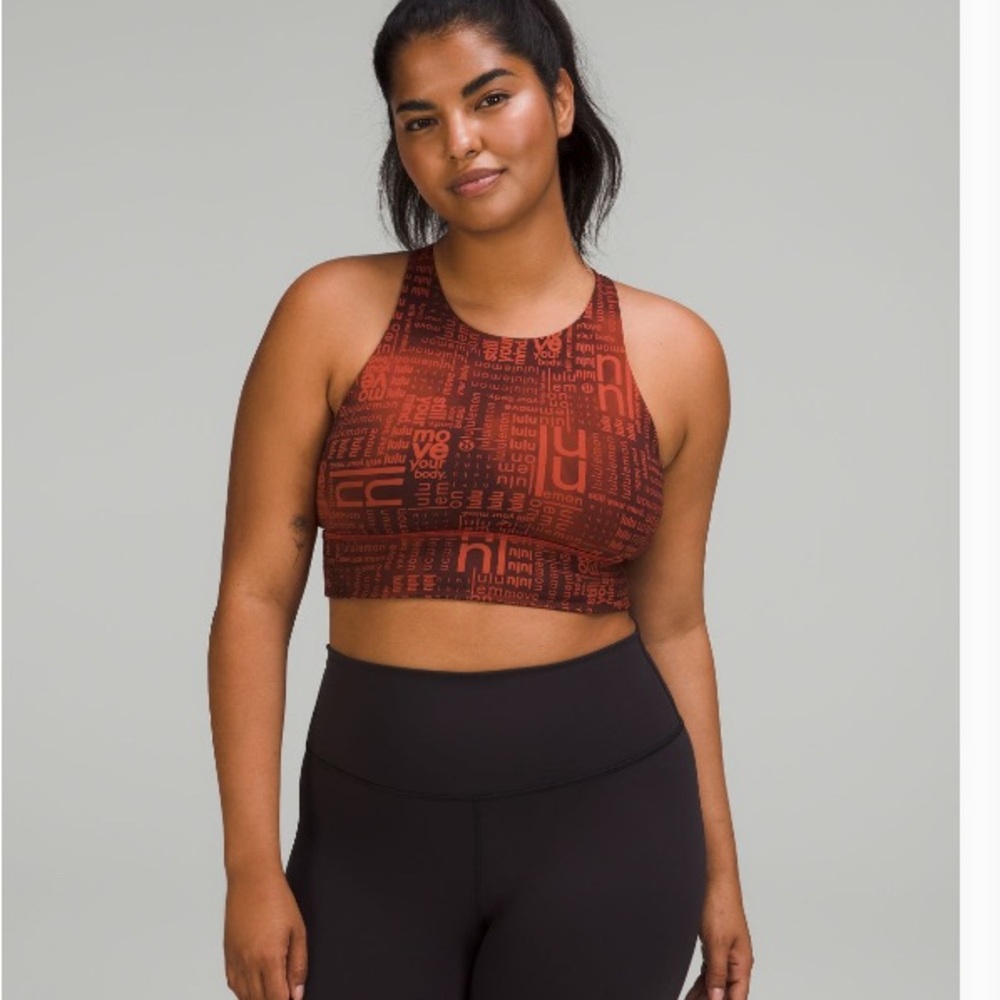 Lululemon energy high neck long line bra - ombré red multi